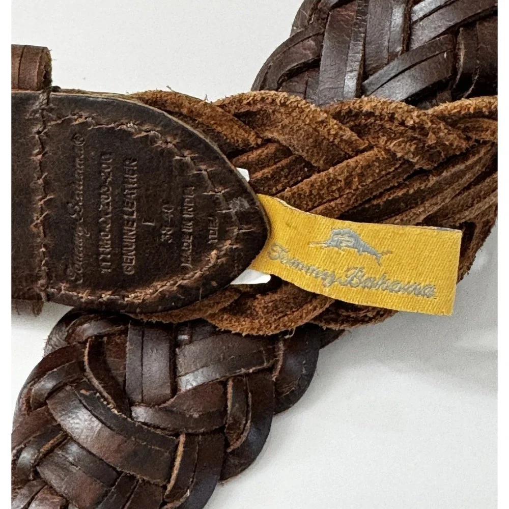 Tommy Bahama Leather Braided Belt Brown w/Silver Tone Hardware - Sz L 38-40 Wide